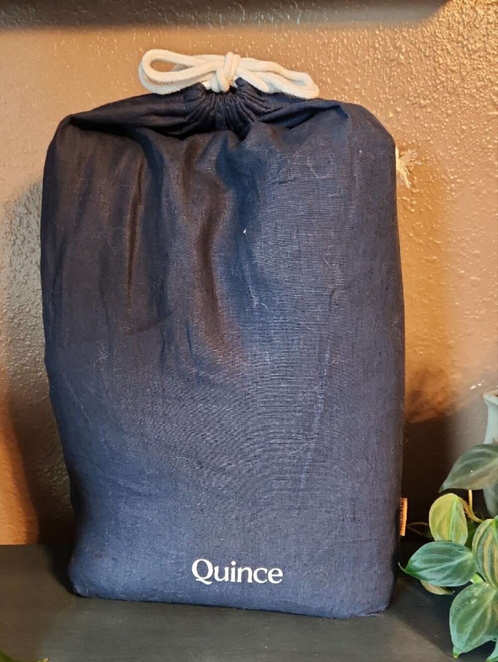Quince Navy European Linen Duvet Cover Queen, New Open Box